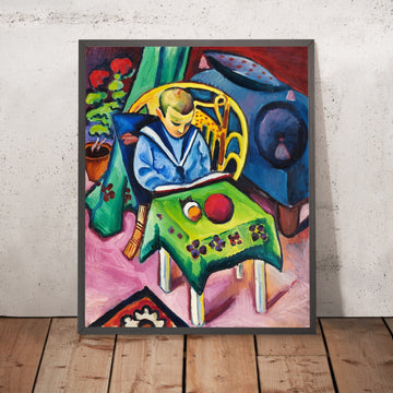 A framed image of Boy with Book and Toys by August Macke, 1912