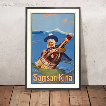 A framed image of Samson Kina Vintage Drinks Advertising Poster by J.L. Goffart, 1914