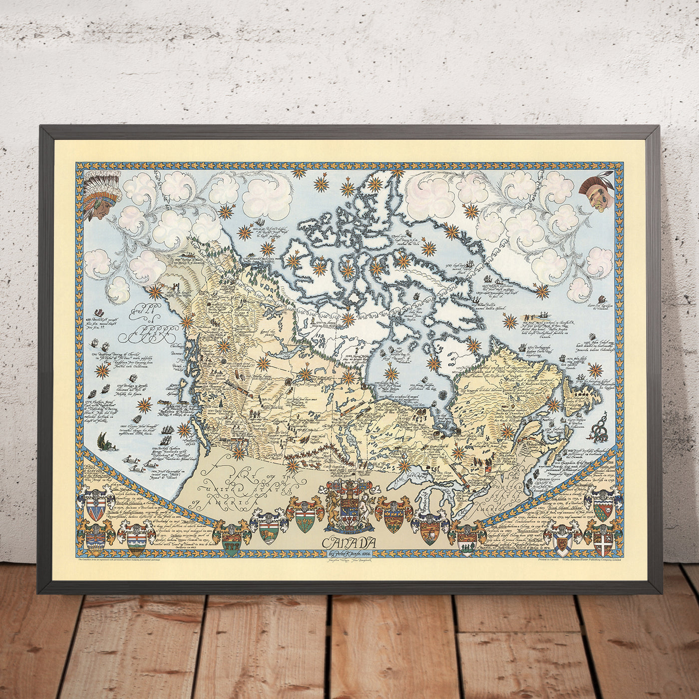 Old Pictorial Map of Canada by Furse, 1964: Rockies, Great Lakes, Montreal, Hudson Bay, Wildlife