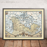 Mappa Pittorica Antica del Canada di Furse, 1964: Rocky Mountains, Grandi Laghi, Montreal, Baia di Hudson, Fauna 