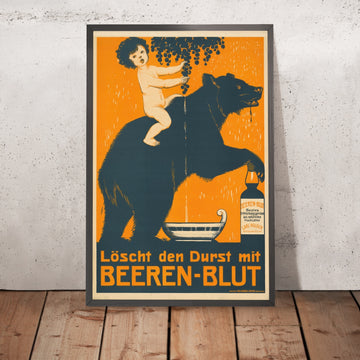 A framed image of Beeren-Blut Vintage Drinks Advertising Poster by Walter Lehmann-Steglitz, 1899