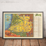 Pictorial Map of Southwestern France by Flornoy Jean, 1950: Toulouse, Bordeaux, Pyrenees, Garonne River, Way of St. James