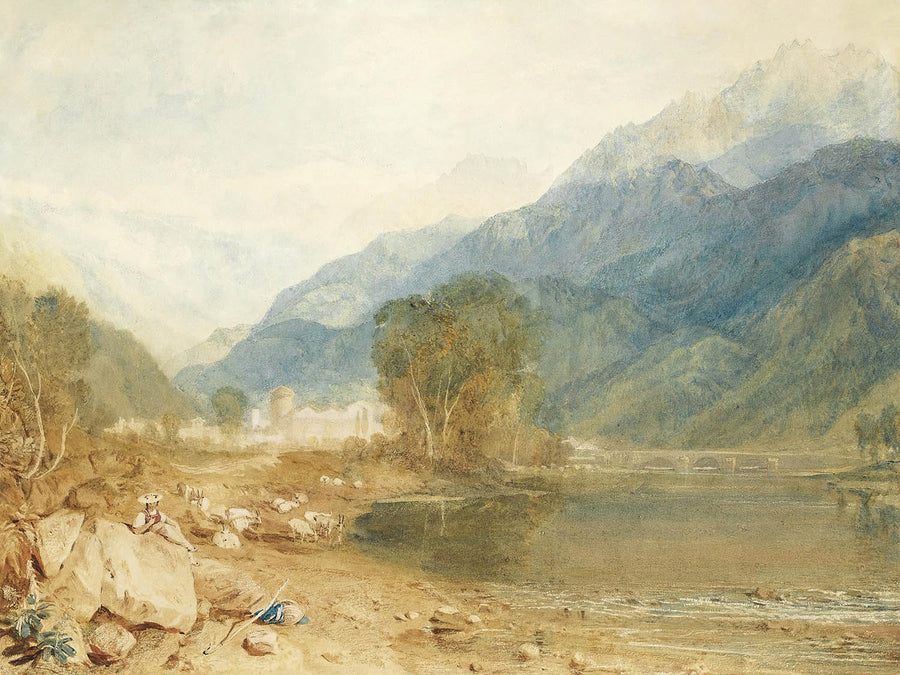 Una vista dal Castello di San Michele, Bonneville, Savoia, dalle rive del fiume Arve di Turner, 1800 