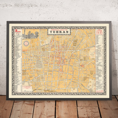Old Street Map of Tehran by Sahab, 1961: Mosques, Tehran University, Embassies, Park-e-Shahr, Major Avenues