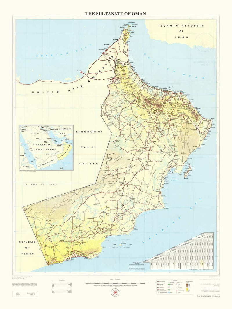 Stream Map Oman Old Map of Oman, 1994: Muscat, Salalah, Hajar Mts, Wahiba Sands, Strai ...