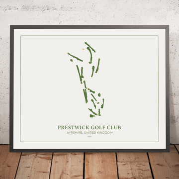 Una imagen enmarcada de Prestwick Golf Club en el estilo de un mapa de campo de golf simple y moderno