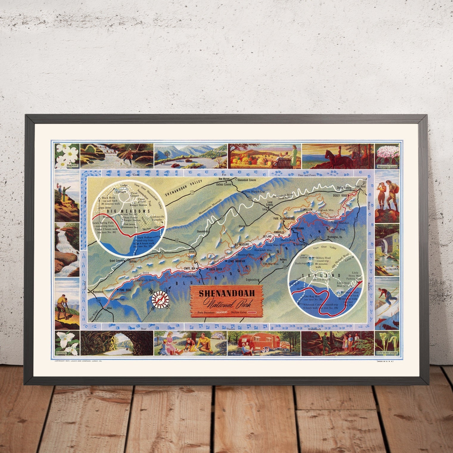 Old Pictorial Map of Shenandoah National Park, Virginia, 1947: Skyline ...