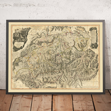 Old Antique Map of Switzerland by Faden, 1799: Zurich, Geneva, Bern, Basel, Swiss Alps