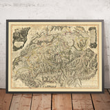 Old Antique Map of Switzerland by Faden, 1799: Zurich, Geneva, Bern, Basel, Swiss Alps