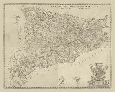 First Large Map of Catalonia by Aparici, 1769: Barcelona, Girona, Pyrenees, Ebro River, Bourbons