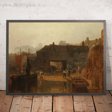 A framed image of Saltash with the Water Ferry, Cornwall by Turner, 1811