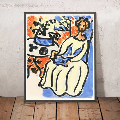 A framed image of Marie-José en robe jaune (Marie-José in a Yellow Dress) by Henri Matisse, 1950