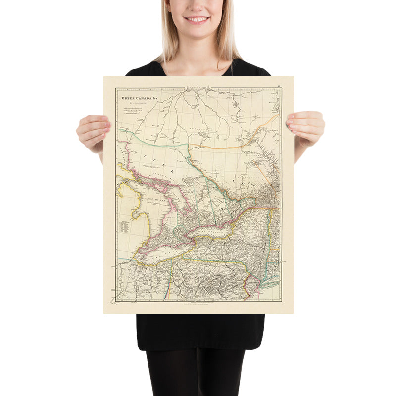 Old Map of Upper Canada (Ontario) & Great Lakes by Arrowsmith, 1844: Toronto, Niagara, Buffalo