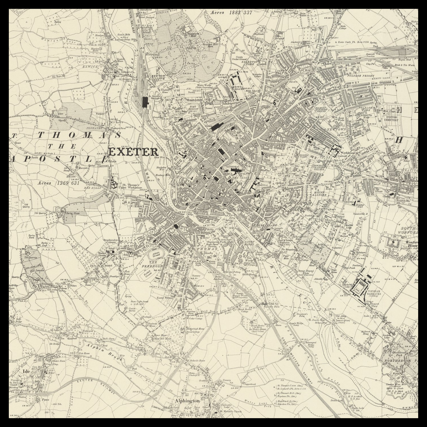 An old Ordnance Survey map of Exeter