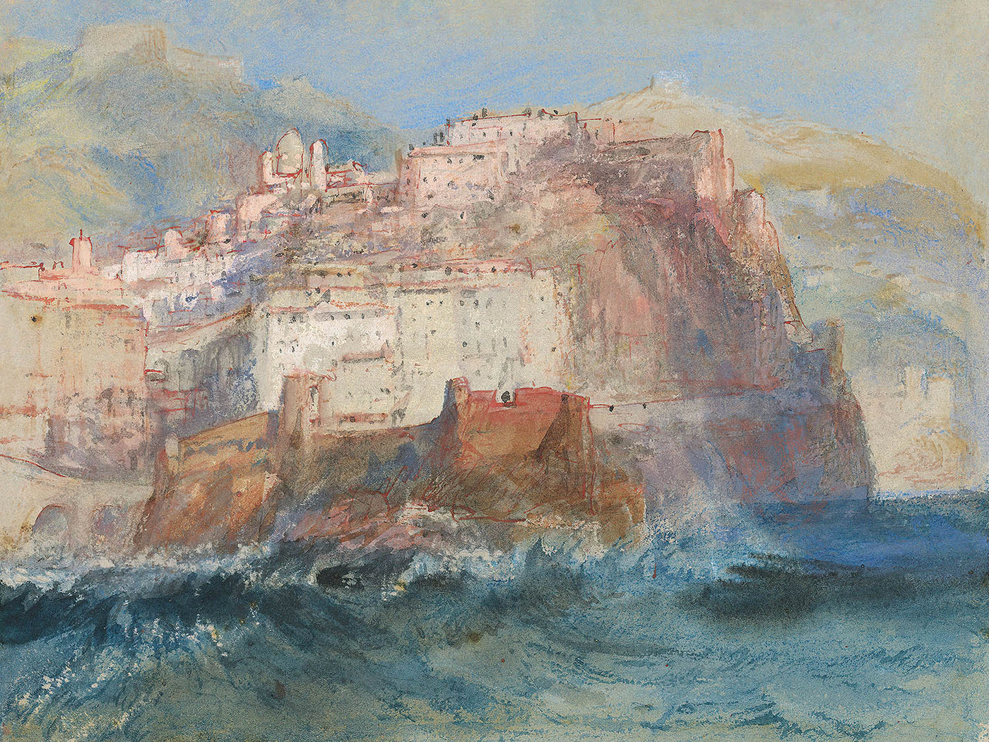 Gênes, vue de la mer, regardant vers l'église de Santa Maria Assunta à Carignano par Turner, 1802 