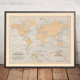 Mapa antiguo del mundo de las corrientes oceánicas de Johnston, 1852: carta victoriana; Corriente del Golfo, Kuroshio, Humboldt 