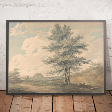 A framed image of Landscape with Trees and Figures by Turner, 1796