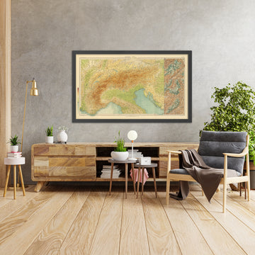 Mappa fisica rara delle Alpi del Touring Club Italiano, 1929: Monte Bianco, Cervino, Monte Rosa, Jungfrau, Lago di Garda 