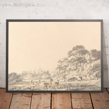 A framed image of Windsor Castle and Park with Deer by Turner 1800