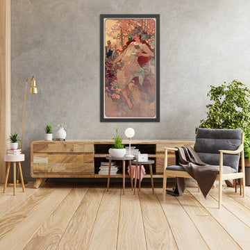 A framed image of The Seasons: Autumn by Alphonse Mucha, 1896