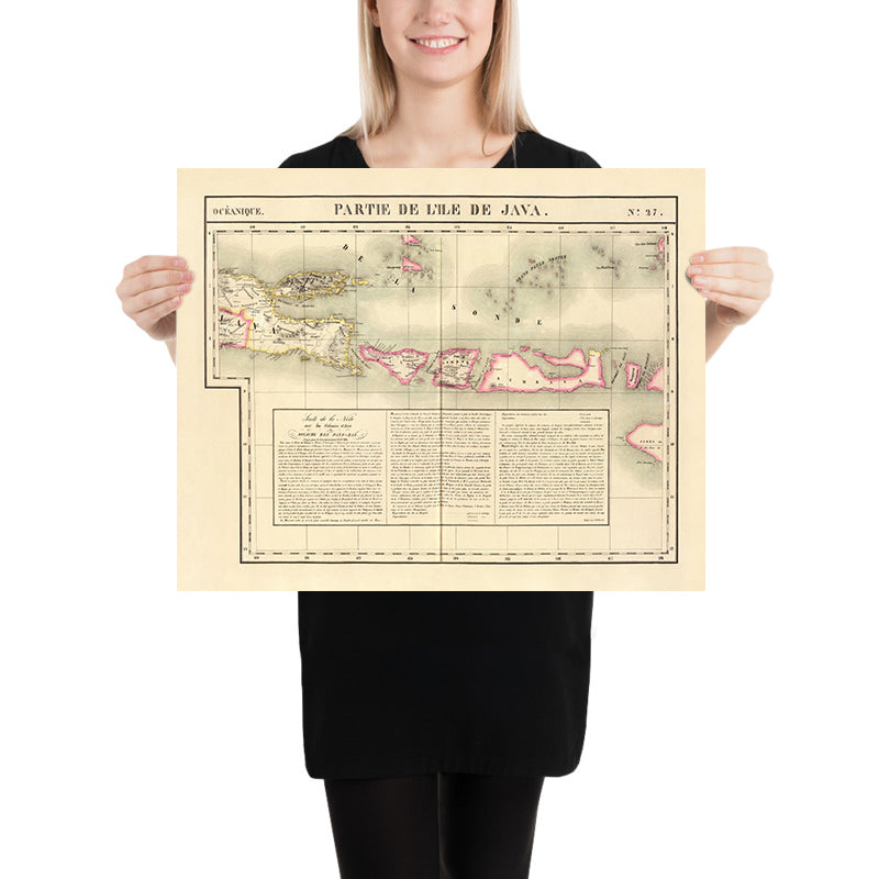 Old Map of Bali, Lombok, Komodo, Sumbawa and Part of Java by Delavault, 1827: Surabaya, Denpasar