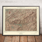 Alte Reliefkarte des Great-Smoky-Mountains-Nationalparks, 1963: Clingmans Dome, Newfound Gap, Cades Cove, US 441, Fontana Lake 