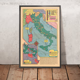 Ancienne carte de "L'Italie - le Nouvel Empire" par Sundberg, 1939 : Seconde Guerre mondiale, Mussolini, contre l'Empire romain 