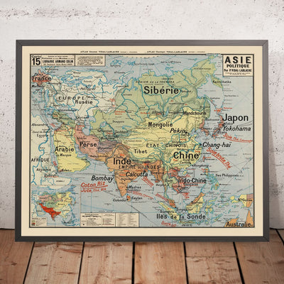 Old Political Wall Map of Asia by Vidal Lablache, 1921: Educational Design, Colonial Influence