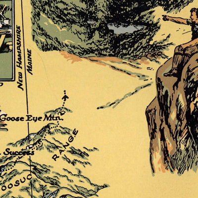 Old Pictorial Map of White Mountain National Forest, 1930: Cannon Mt., Appalachian Trail, Franconia Notch, Mt. Washington, Conway