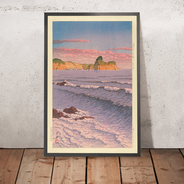 Una imagen enmarcada de Shinbeshi Bikuni Olas del océano de Hasui Kawase, 1935