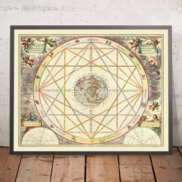 Polar Projection World Map and Celestial Zodiac Chart by Cellarius, 1660