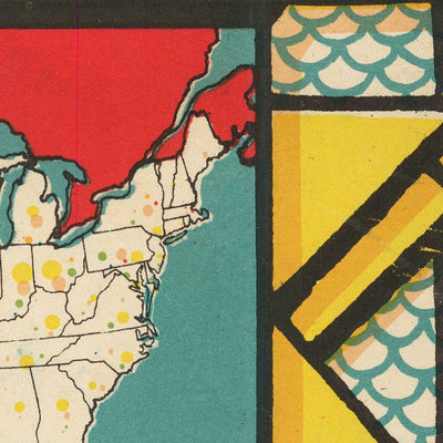 Old Food Map of the USA, 1932: Poultry, Agriculture, Meats, Fish, Sea Creatures