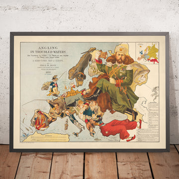 Old Serio-Comic Map of Europe by Fred Rose, 1899: "Angling in Troubled Waters"