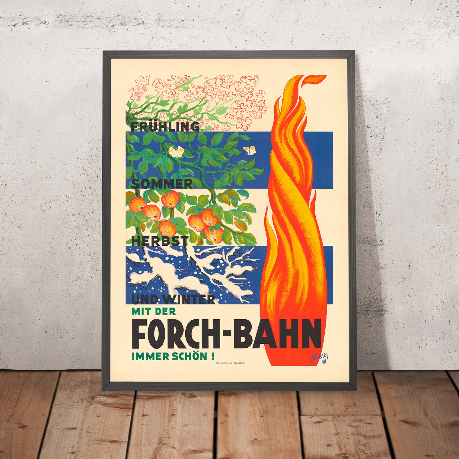 Zurich Travel Poster: Four seasons on the Forch-Bahn by Carl Scherer ...