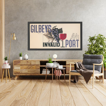 A framed image of Gilbey’s Invalid Port Vintage Port Wine Poster by Edward McKnight Kauffer, 1933