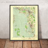 Old Map of Bristol, Rhode Island, 1943 by USGS – Warren, Barrington & Narragansett Bay