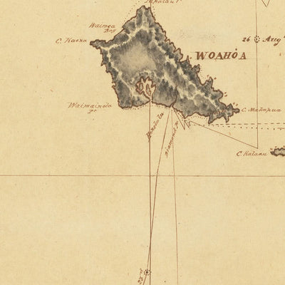 Ancienne carte nautique d'Hawaï par Anonyme, 1850 : Honolulu, Kailua Bay, Mauna Loa, Mauna Kea, HMS Swift