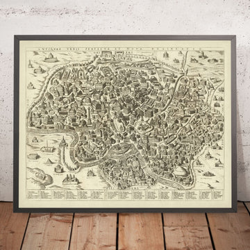 Antigua Mapa Pictórico de Roma, 1600: Coliseo, Circo Máximo, Panteón, Foro Romano, Vía Apia 