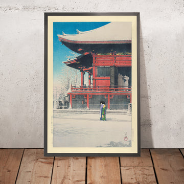 Une image encadrée du temple Asakusa Kannon après la neige, Tokyo, par Hasui Kawase, 1935