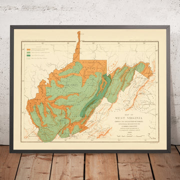 Antica carta forestale della Virginia Occidentale di Sargent, 1882: Charleston, Huntington, fiume Ohio, Allegheny, Spruce Knob 