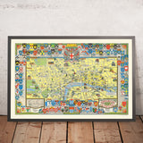 Antica Mappa Pittorica di Londra di Bullock, 1965: Stemmi, Luoghi di Interesse, Westminster, Città 