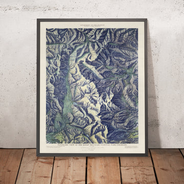 Ancienne carte en relief du parc national des Rocheuses, 1914 : Longs Peak, Bear Lake, Trail Ridge, Estes Park, Wild Basin 