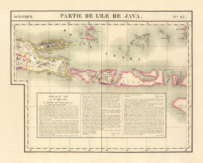 Old Map of Bali, Lombok, Komodo, Sumbawa and Part of Java by Delavault, 1827: Surabaya, Denpasar