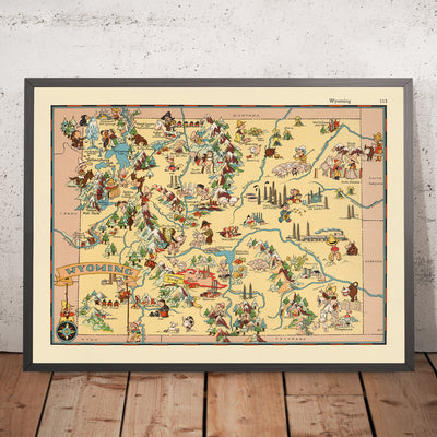 Pictorial Map of Wyoming by Ruth Taylor White, 1935: Yellowstone, Grand Teton, Continental Divide, Wind River Range, Bighorn Mountains