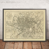 Antica mappa di Manchester e Salford di Fothergill, 1844: Irwell, Canale di Bridgewater, ferrovia L&M, Piccadilly, Ancoats 