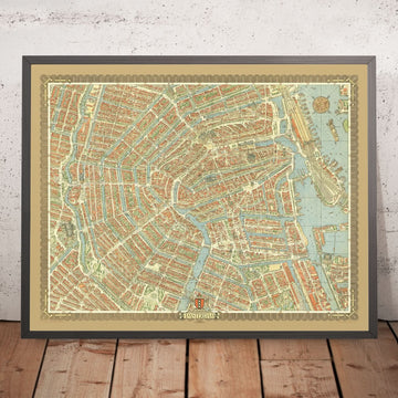 Mappa antica di Amsterdam di Bollmann, 1971: Stazione Centrale, Jordaan, Vondelpark, Canali, Chiese 