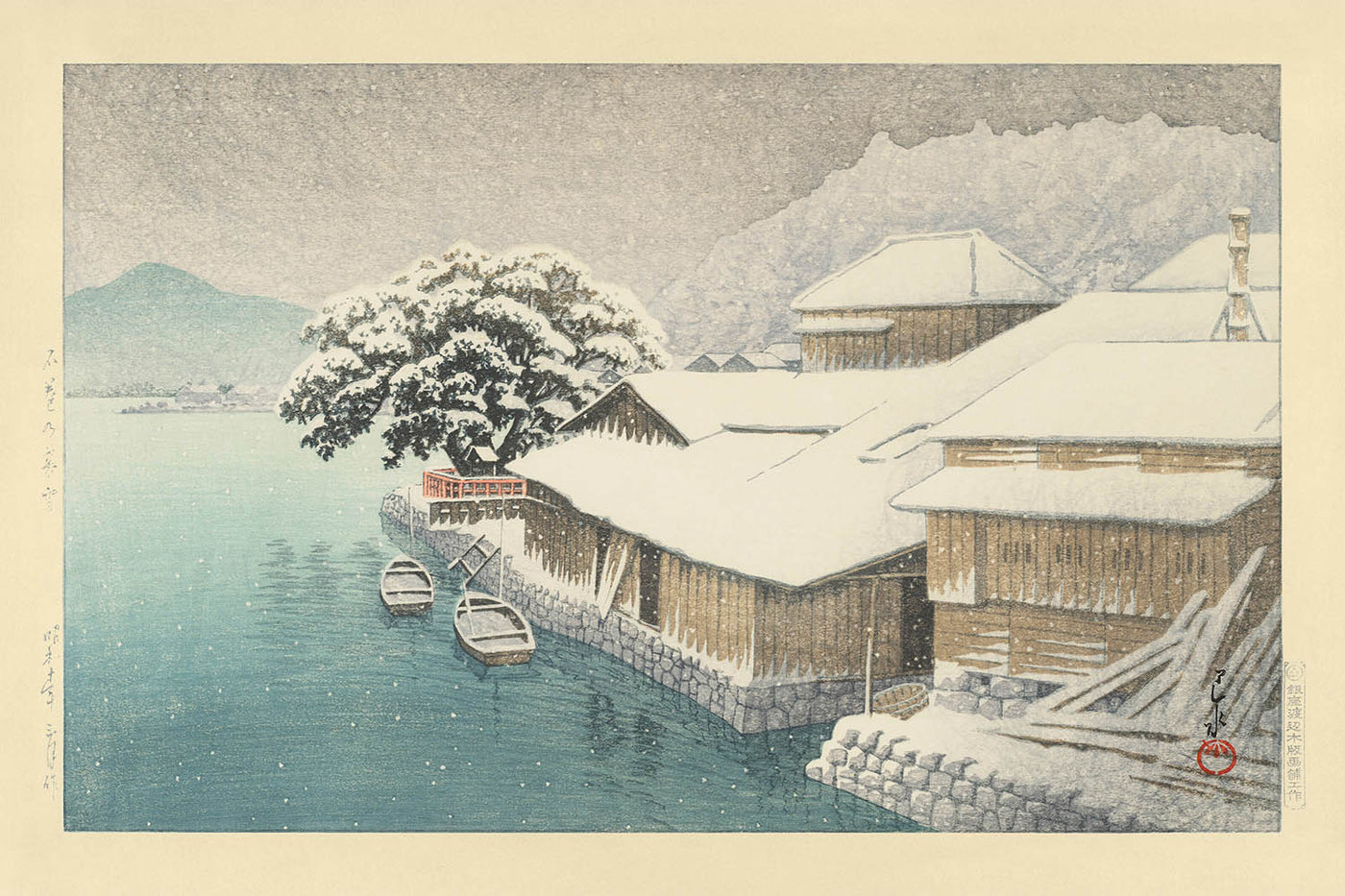 Neige du soir à Ishinomaki par Hasui Kawase, 1935 