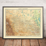 Ancienne carte de l'Alberta et de la Saskatchewan par Bartholomew, 1922 : Calgary, Edmonton, Rocheuses 