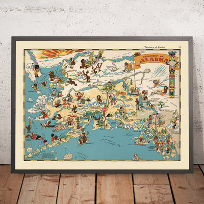 Pictorial Map of Alaska by Ruth Taylor White, 1935: Anchorage, Fairbanks, Yukon River, Glaciers, Aleutians