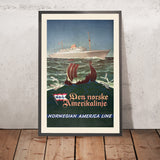 Norway Travel Poster: Norwegian America Line by Karl Dahl, 1948
